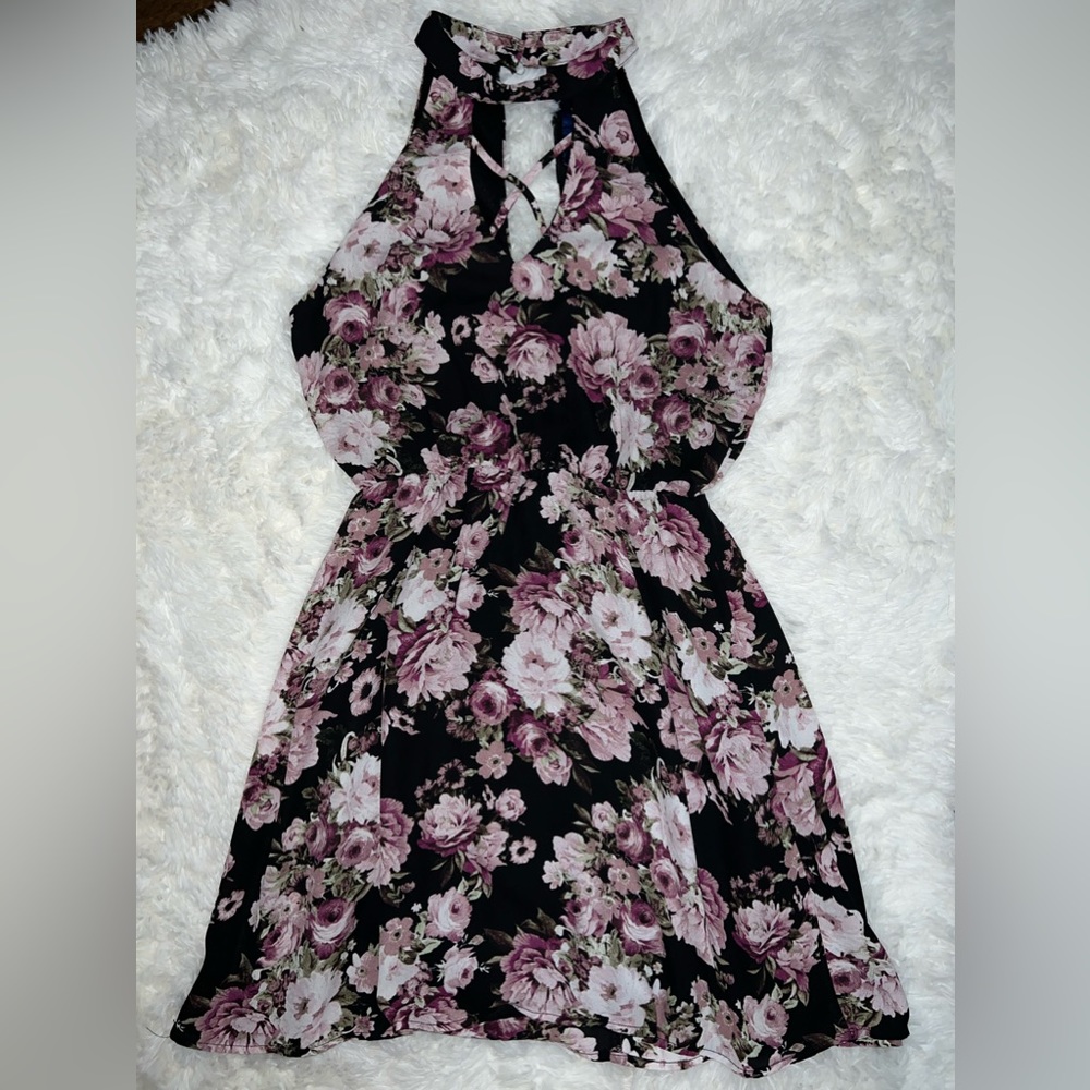 Blue Rain Black And Purple Floral Dress